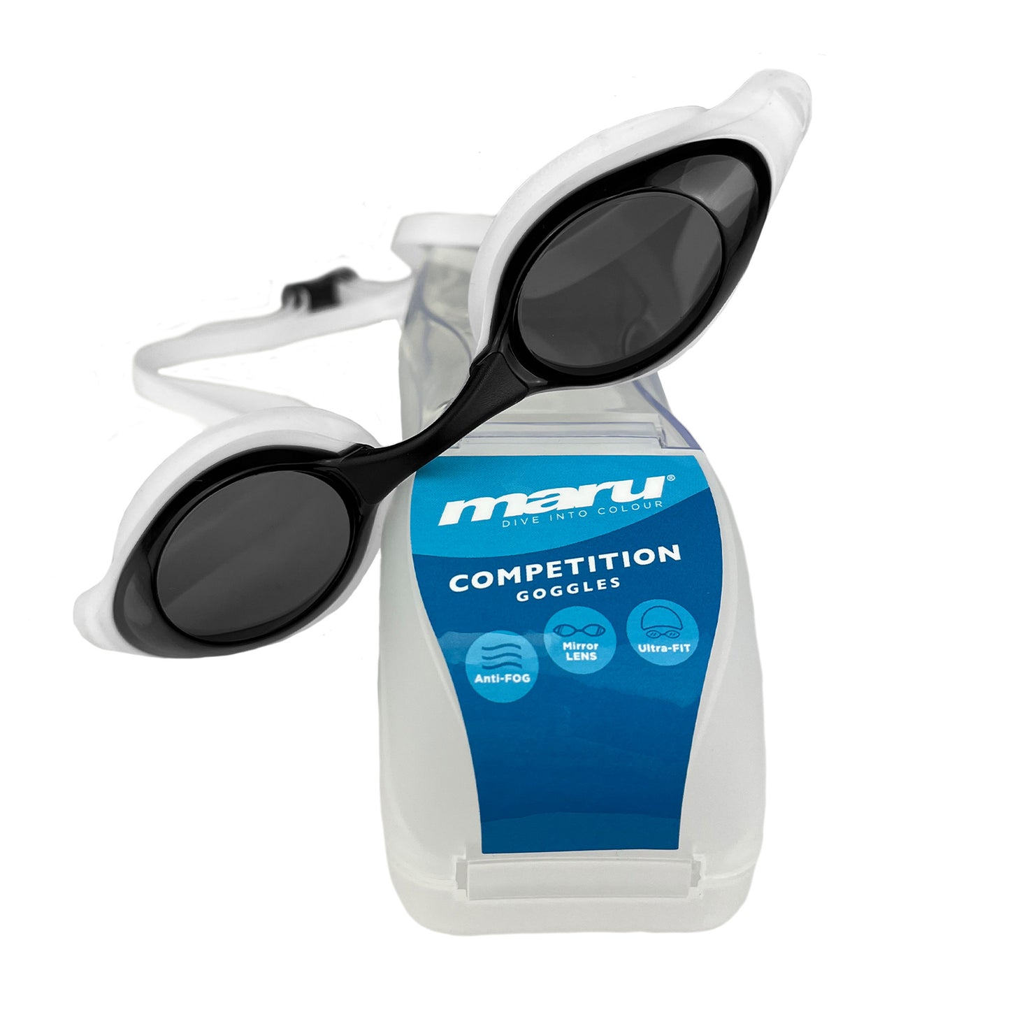 Maru Swift Swim Goggles, Anti-Fog, UV Protection, White and Black