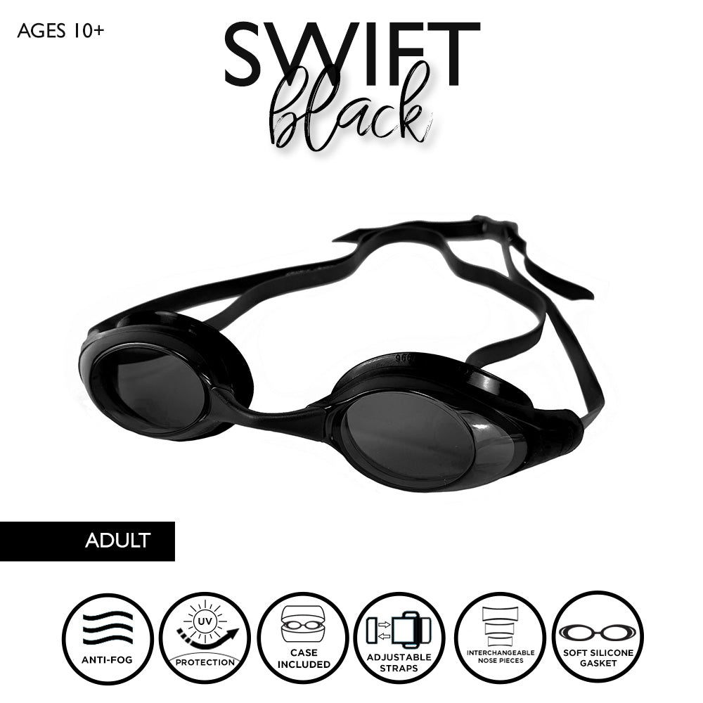 Maru Swift Swim Goggles, Anti-Fog, UV Protection, Black