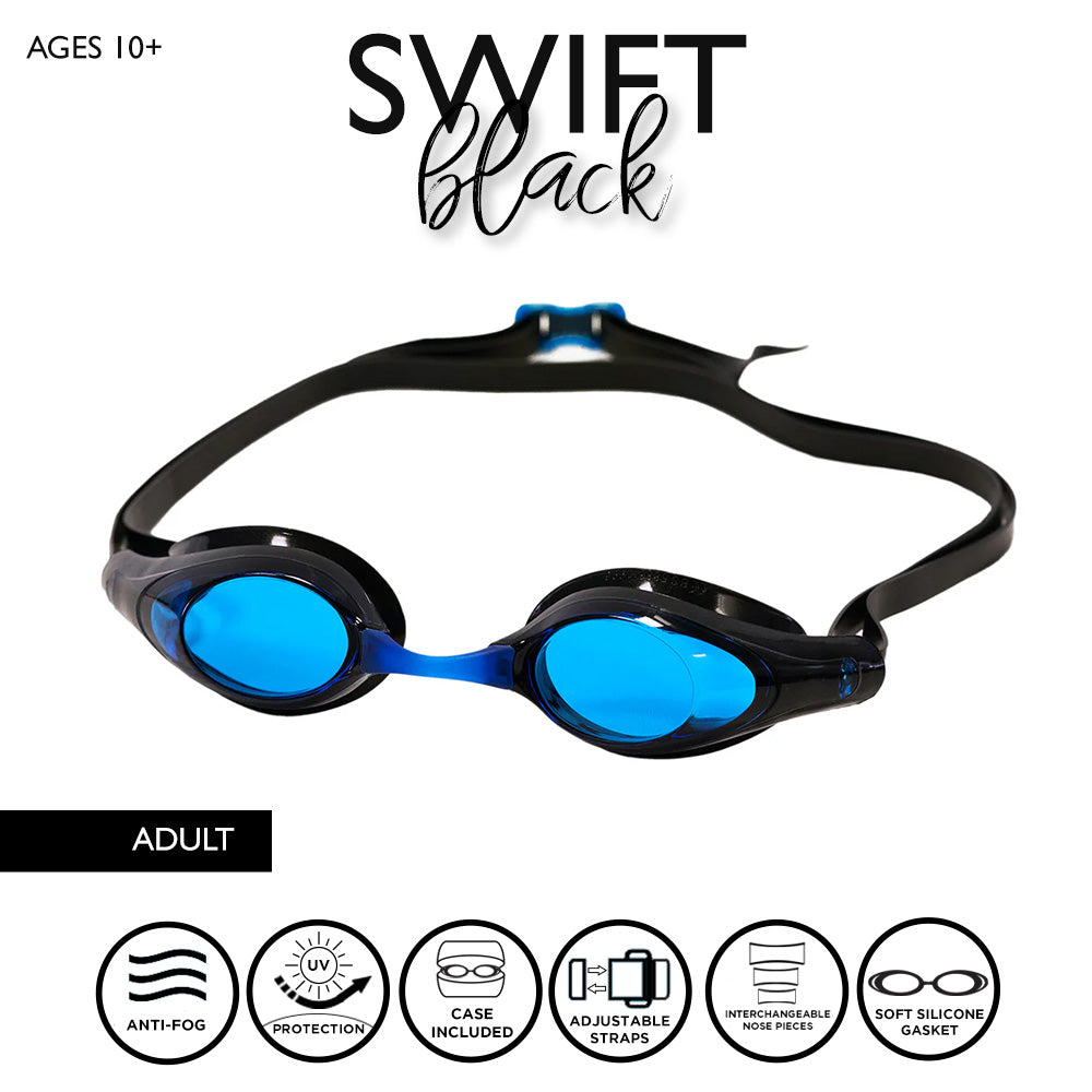 Maru Swift Swim Goggles, Anti-Fog, UV Protection, Black and Blue