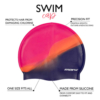 Bonnet de bain en silicone - Rouge, rose et violet