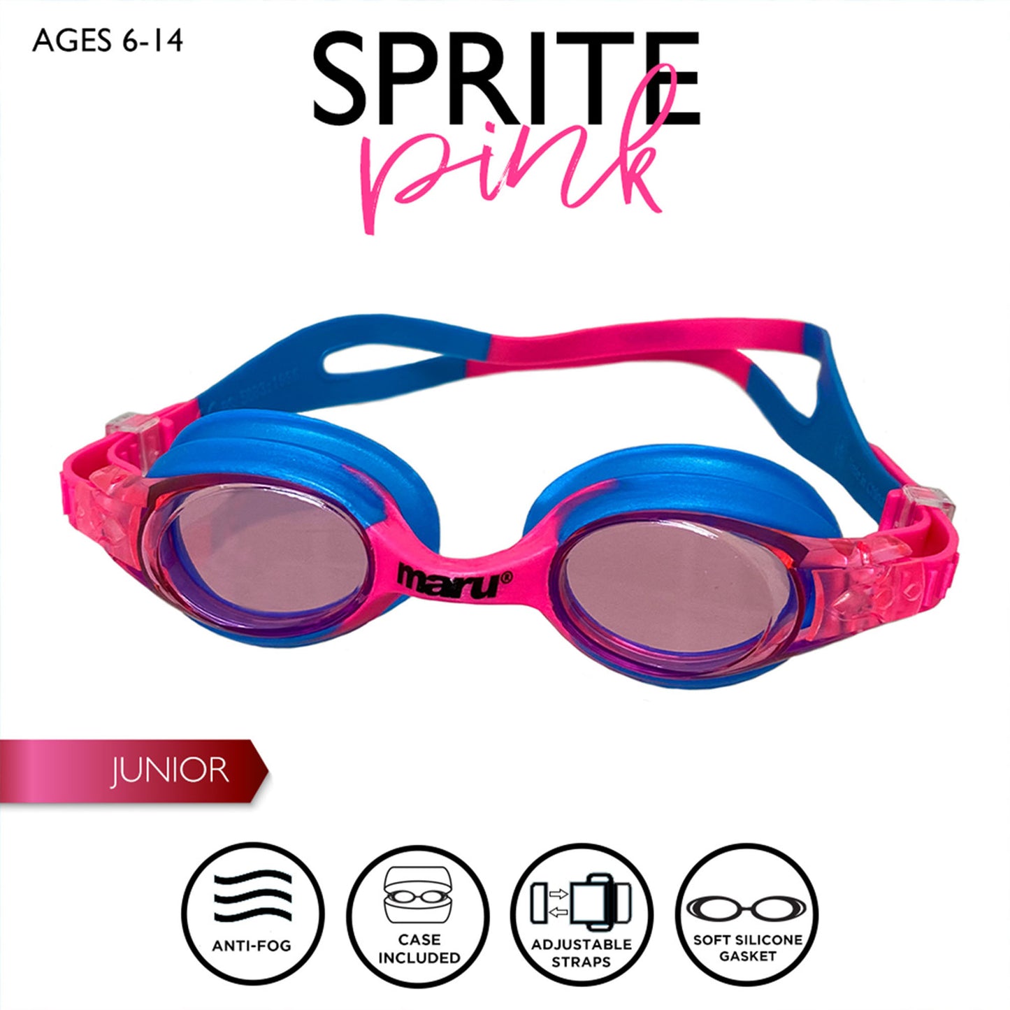 Maru Sprite Anti-Fog Junior Swim Goggles - Pink and Blue