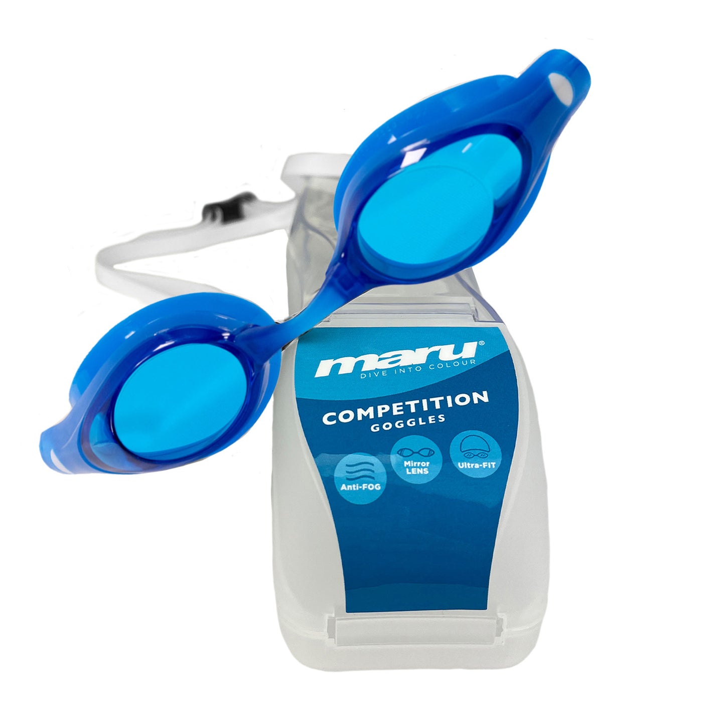 Maru Swift Swim Goggles, Anti-Fog, UV Protection, Blue and White