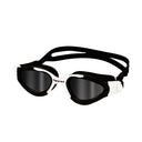 Black and white swim goggles on a white background
