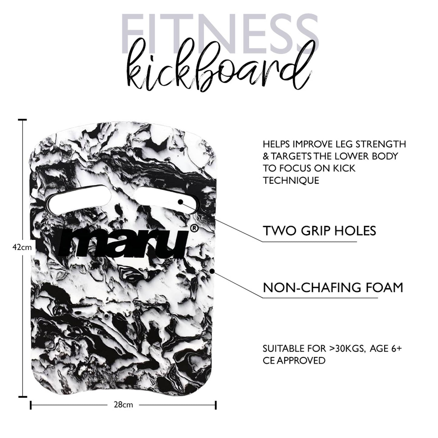 Maru Swim Kickboard - Black and White Swirl