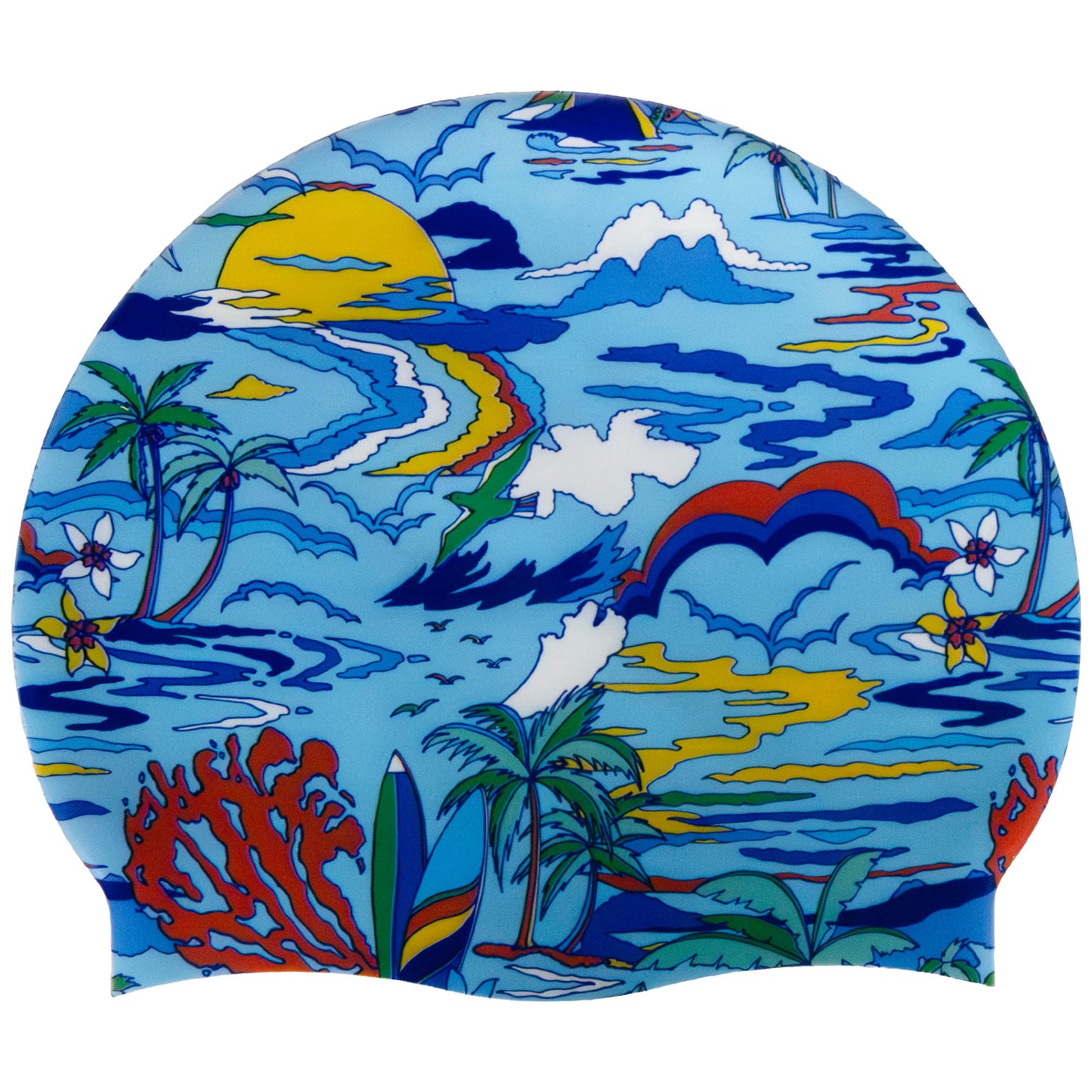 Silicone Swim Cap - Blue Hawaii Print