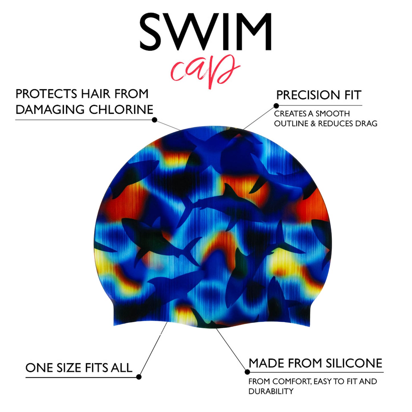Silicone Swim Cap - Night Shark Print