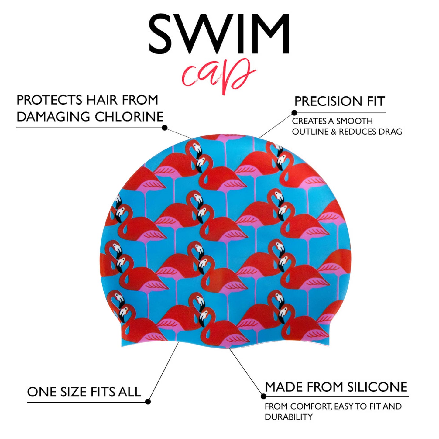 Silicone Swim Cap - Pretty Flamingo Print