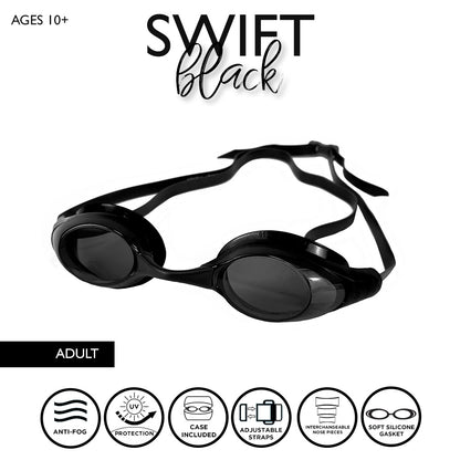 Maru Swift Swim Goggles, Anti-Fog, UV Protection, Black