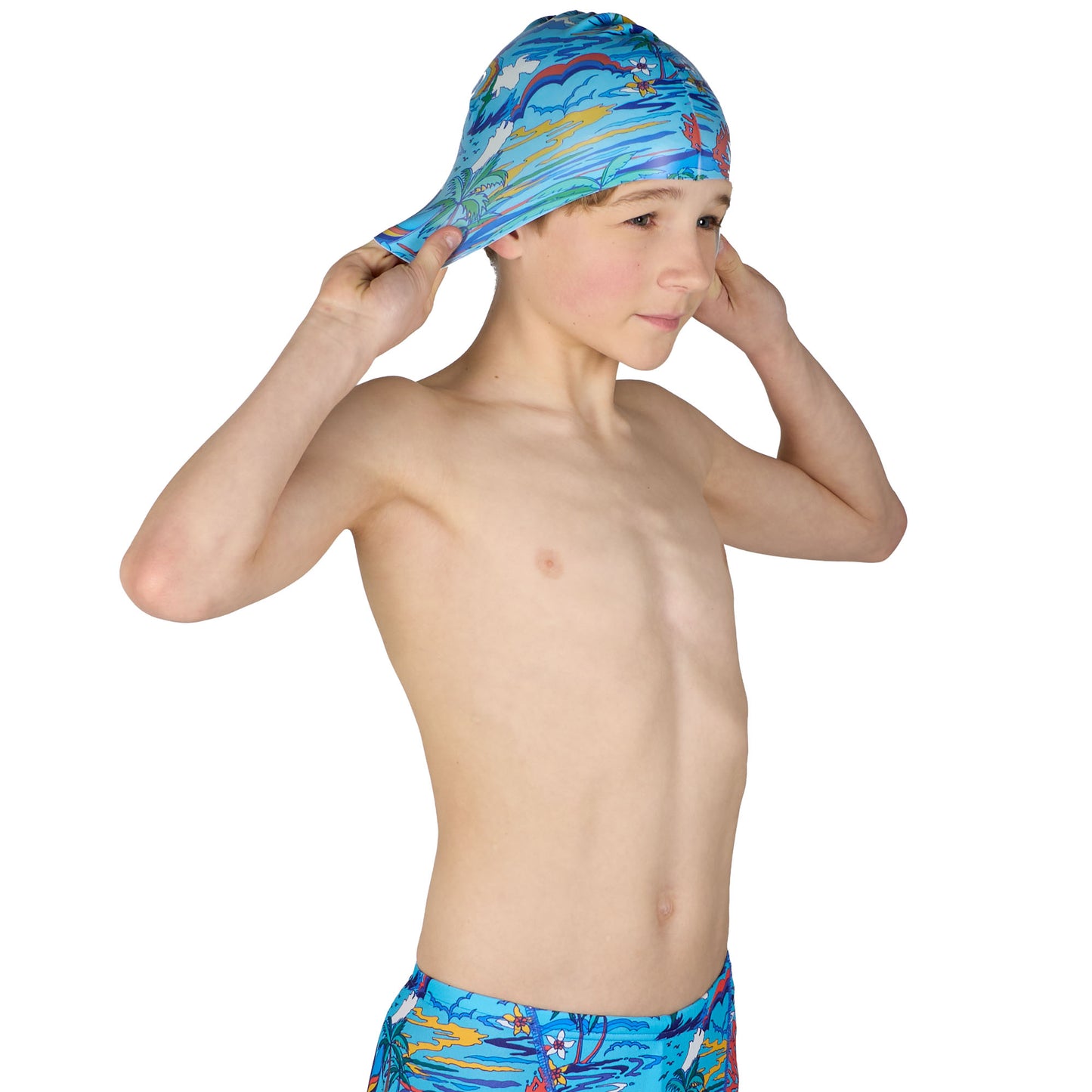 Silicone Swim Cap - Blue Hawaii Print