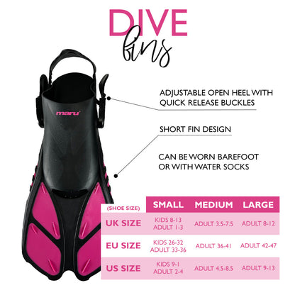 Maru Swim Dive Fins - Neon Pink and Black