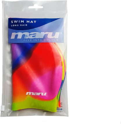 Bonnet de bain pour cheveux longs - Rose, bleu et rouge
