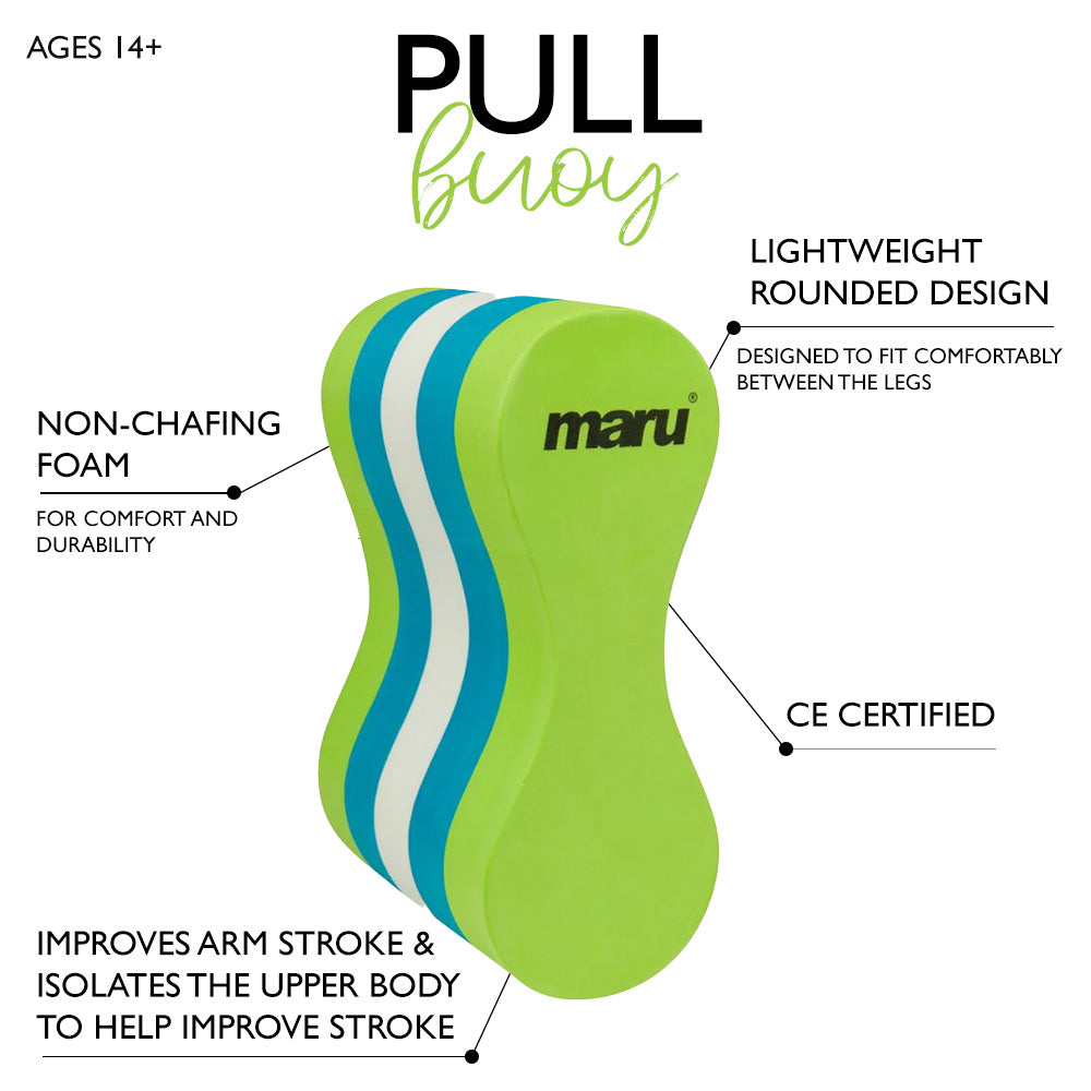 Pull Buoy für Erwachsene - Limettengrün, Blau und Weiß