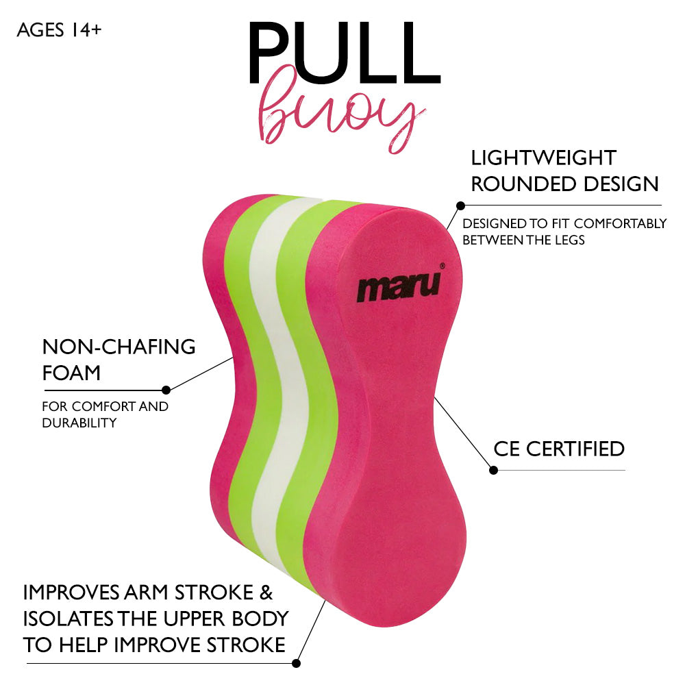 Maru Swim Adult Pull Buoy - Pink, Lime and White