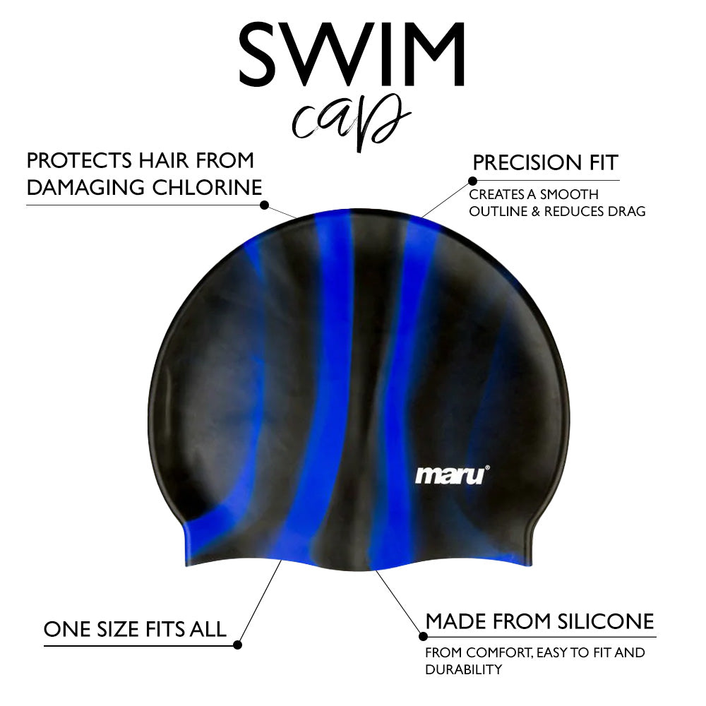 Bonnet de bain en silicone - Noir et bleu