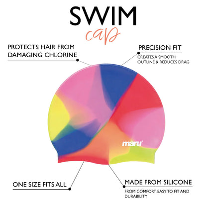 Silicone Swim Cap - Pink, Blue and Red