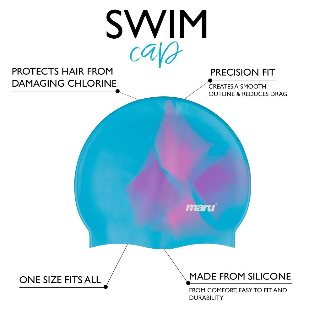 Silicone Swim Cap - Blue, Pink and Purple