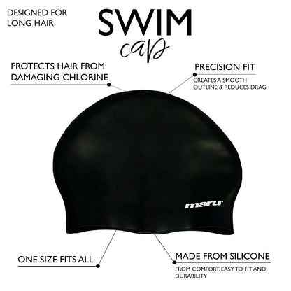Bonnet de bain pour cheveux longs - Noir