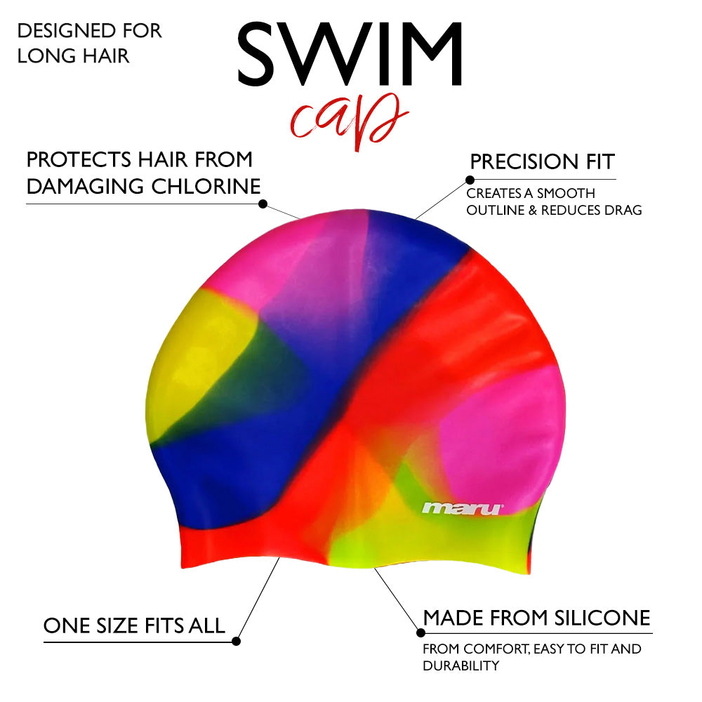 Long Hair Swimming Hat - Pink, Blue and Red