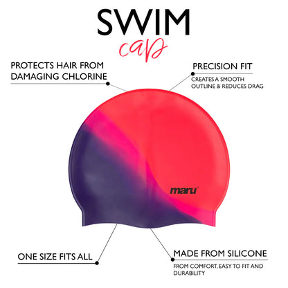 Silicone Swim Cap - Red, Pink and Purple