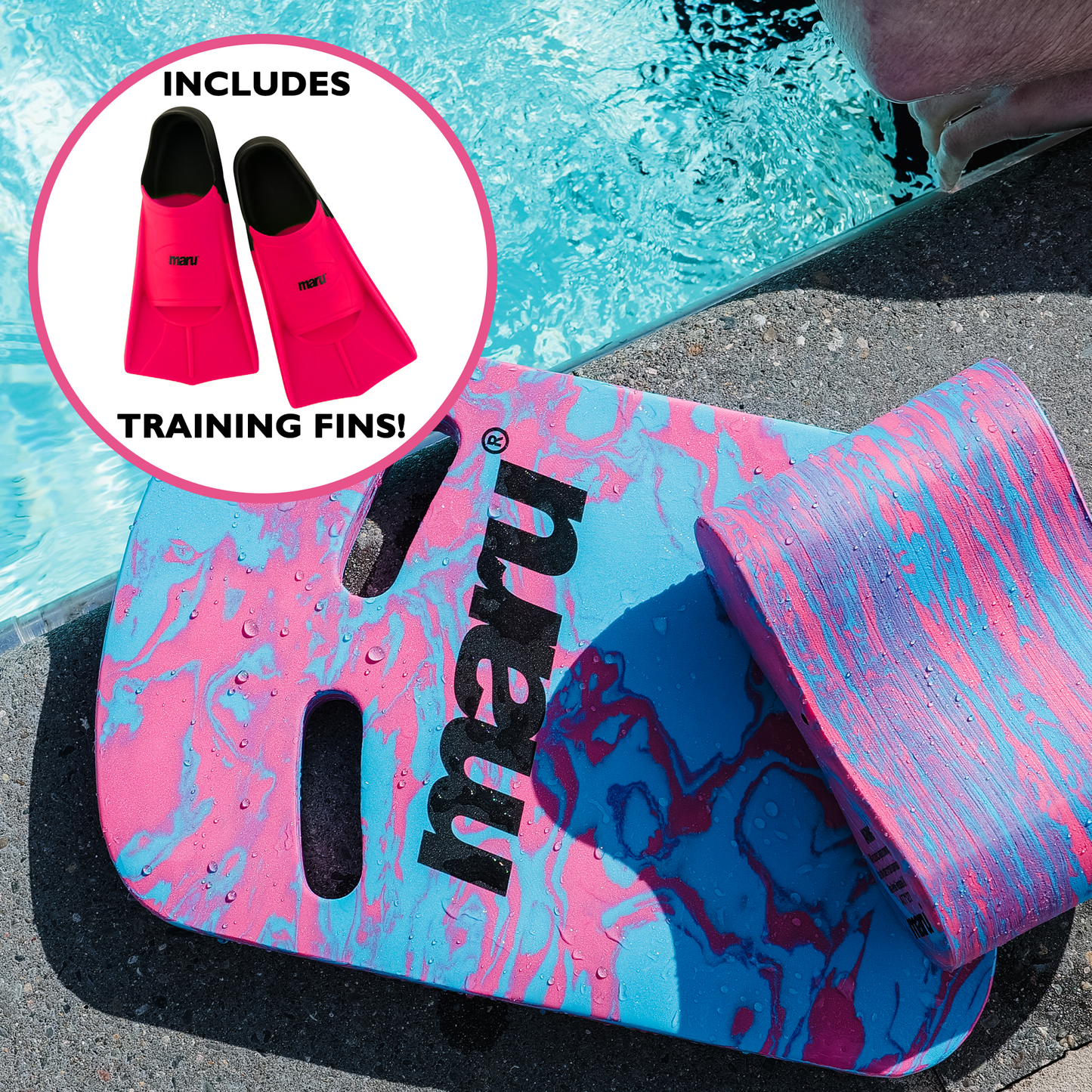 Maru Adult Power Bundle - Training Fins, Kickboard & Pull Buoy + FREE Swim Cap